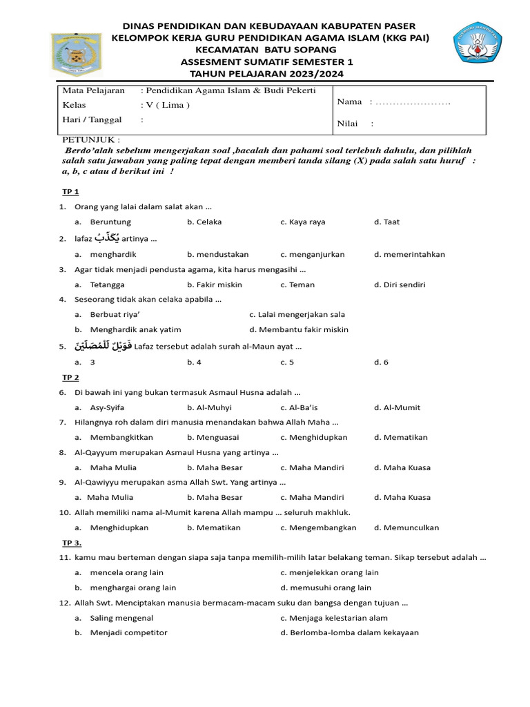 10 Contoh Soal Agama Semester 1 MI Kelas 5 yang Sering Muncul di Ujian, Wajib Kamu Pelajari Sekarang! 10 Contoh Soal Agama Semester 1 MI Kelas 5 yang Sering Muncul di Ujian, Wajib Kamu Pelajari Sekarang!