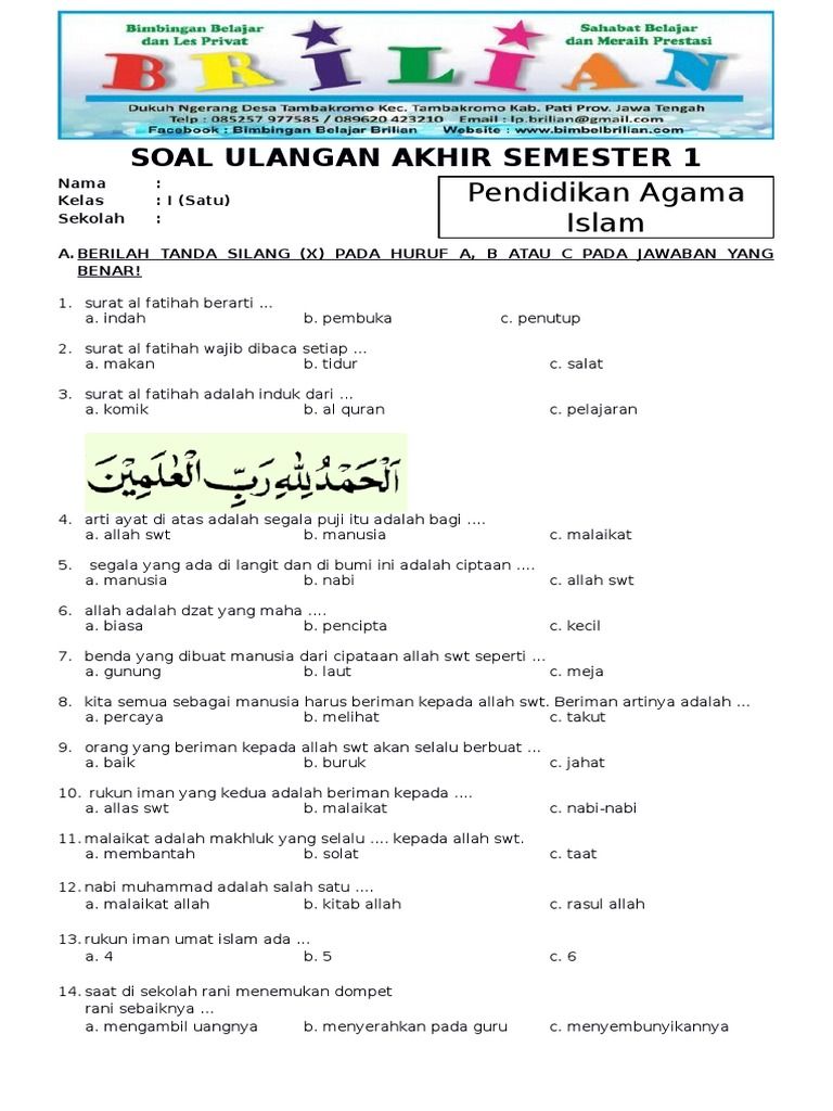 5 Contoh Soal Agama Ulangan Akhir Sekolah Anak SD Kelas 1 yang Wajib Orang Tua Tahu
