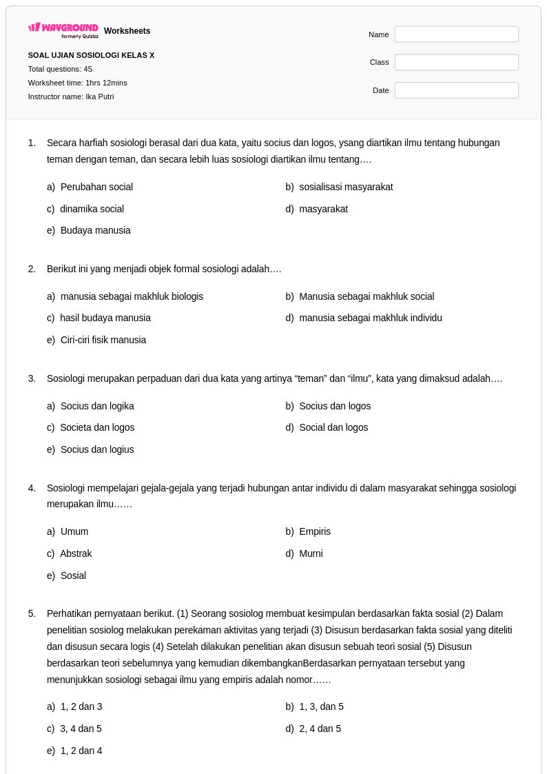 50 lembar kerja Sosiologi untuk Kelas 8 di Wayground Gratis Dapat