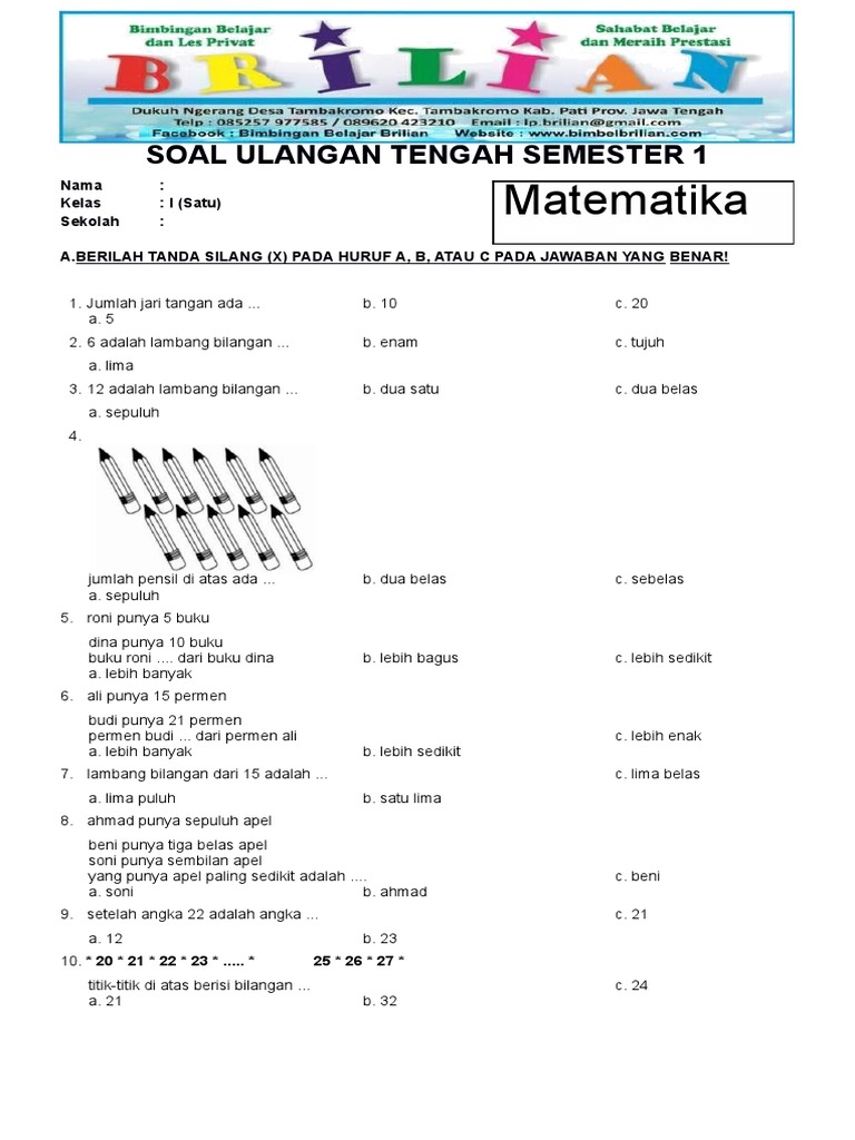 5 Contoh Soal UAS Tema 3 Kelas 1 SD Semester 1 dari Modul Bimbel Brilian Wajib Tahu