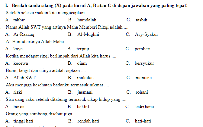 Mengukir Budi Pekerti Sejak Dini Contoh Soal Tematik Akidah Akhlak