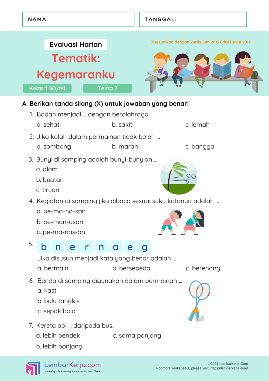 Contoh Soal Tematik Tema 3 Kelas 1 SD Kegiatanku Sehari-hari AKN ac id