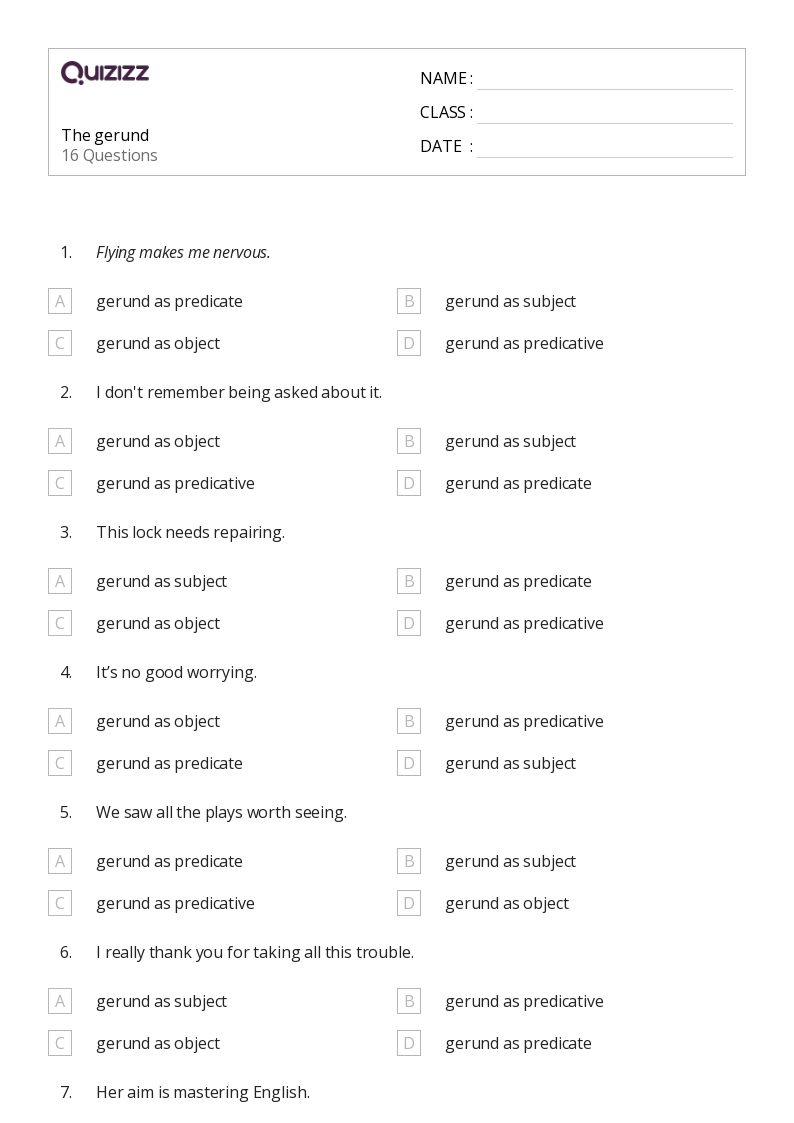 50 lembar kerja Gerund untuk Kelas 1 di Quizizz Gratis Dapat Dicetak