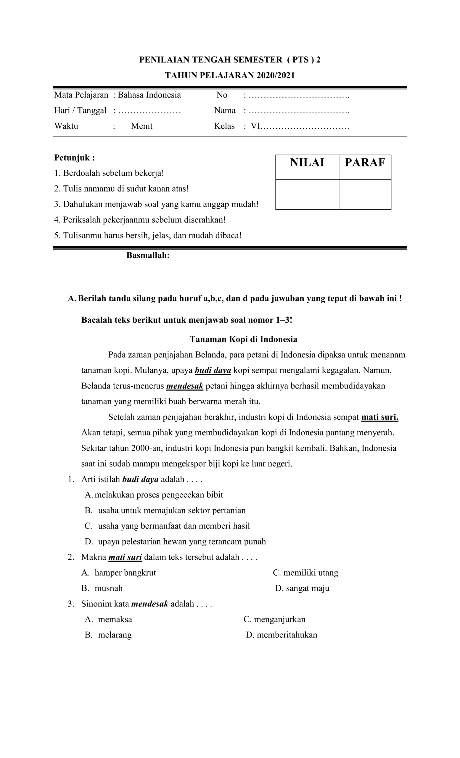 7 Rahasia Contoh Soal PTS Kelas 6 SD Semester 2 Kurikulum 2013 Wajib Tahu Sebelum Ujian
