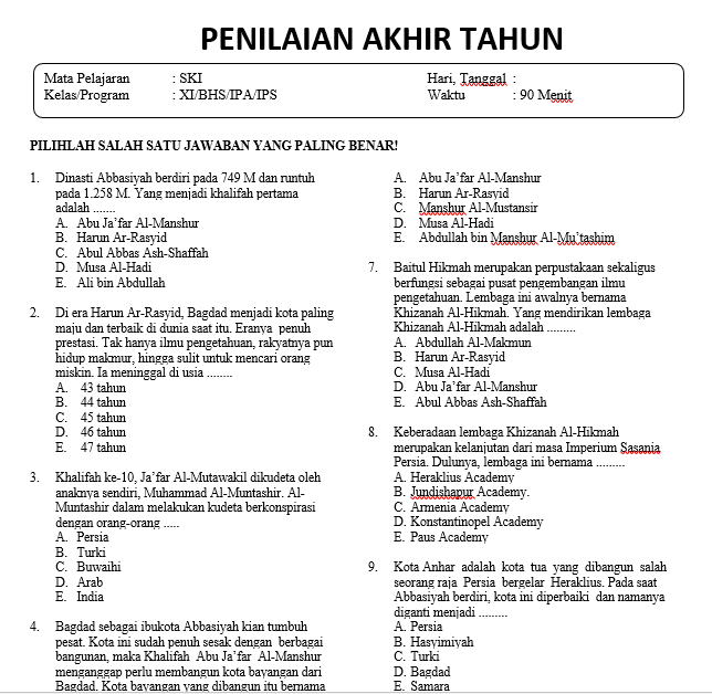 7 Rahasia Contoh Soal SKI Kelas 11 Bab 1 Beserta Jawabannya yang Wajib Tahu Sebelum Ujian