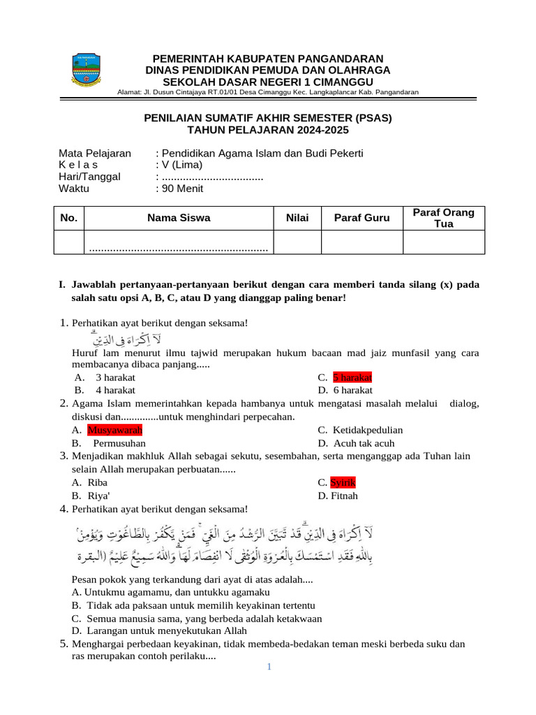 Contoh Soal PTS PAI n BP Kelas 5 Semester 2 Terbaru 2026, Ternyata Ini 7 Pola Soal yang Sering Muncul