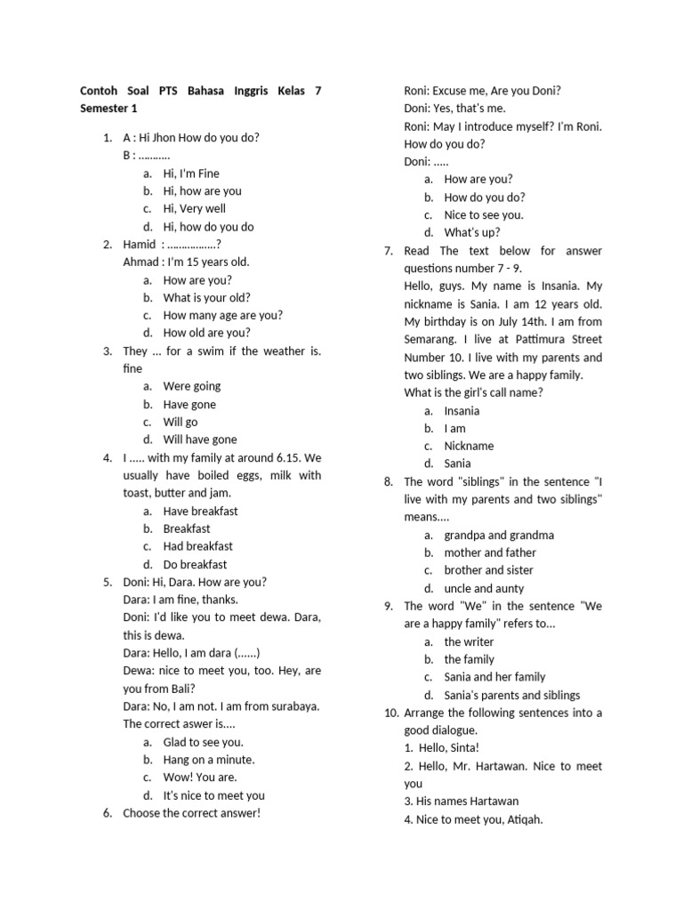 Rahasia Lulus Ujian Pakai soal bahasa inggris kelas 7 semester 1 doc Terbaru Ini