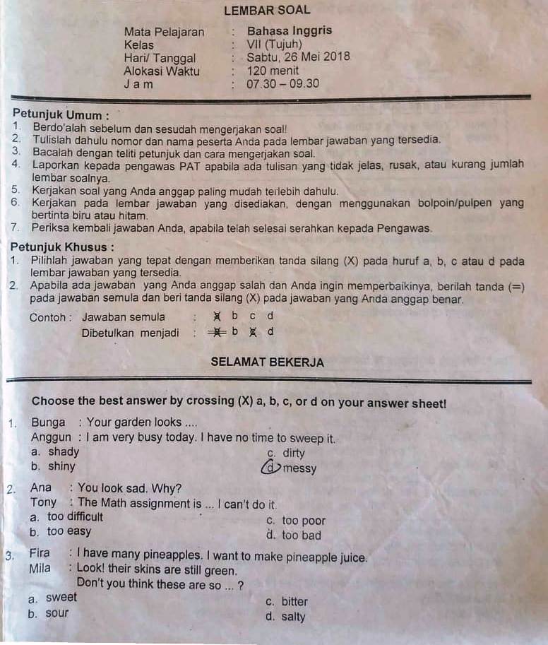 Rahasia Nilai Sempurna Bocoran Soal Bahasa Inggris Kelas 7 Semester 1 Beserta Kunci Jawaban