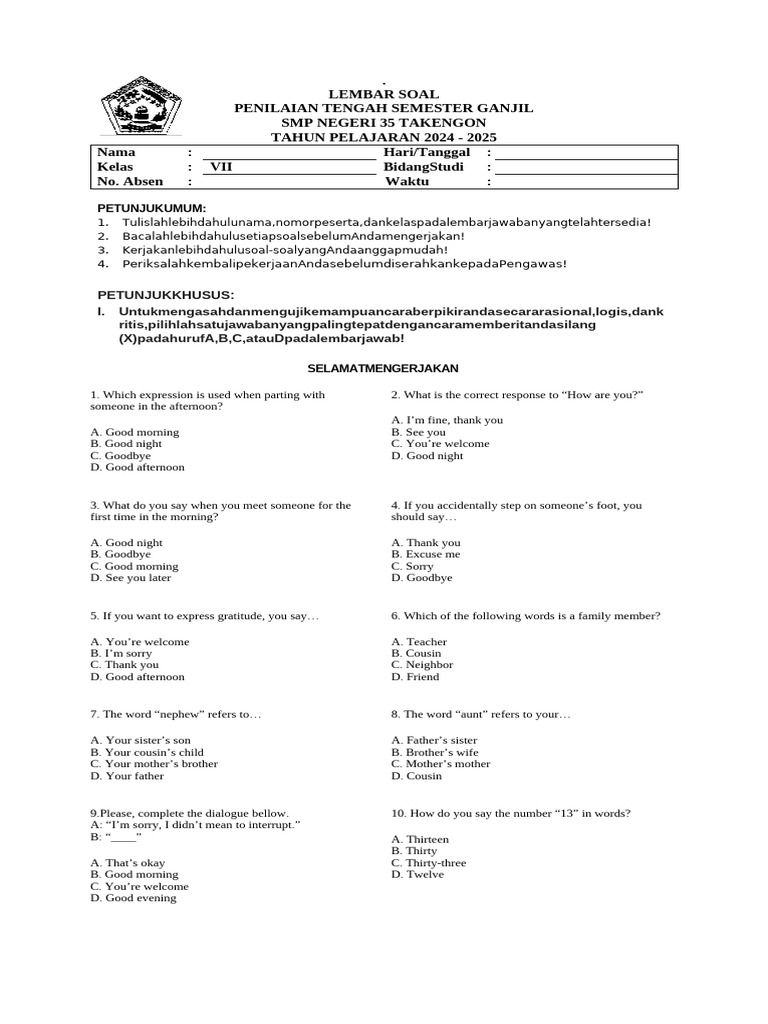 Rahasia Skor Tinggi Pakai Bocoran Soal Bahasa Inggris Kelas 7 Semester 1 2019 Ini