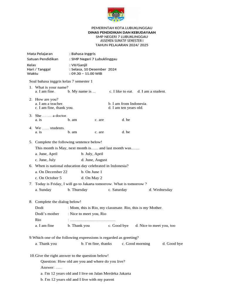 Rahasia Skor Tinggi Soal Bahasa Inggris Kelas 7 Semester 1 Tahun 2014-2015 yang Wajib Tahu