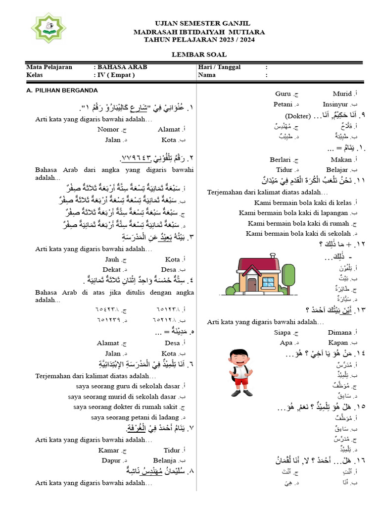 Rahasia Skor Tinggi Ternyata Ada di Soal Tematik Bahasa Arab Kelas 4 Semester 2 Ini