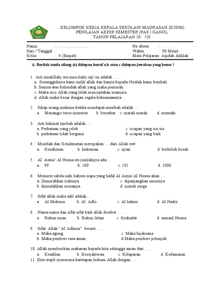 Terbukti 5 Tips Cepat Kuasai Kisi Kisi Soal Aklida Akhlaq Kelas 4 MI Semester 1 Tahun 2026