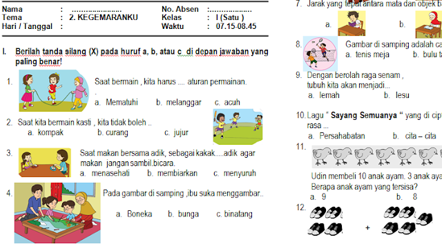 Ternyata Ini Dia Contoh Soal Kurikulum 2013 Kelas 1 Tema 2 Kegemaranku Beserta Kunci Jawabannya yang Wajib Diketahui