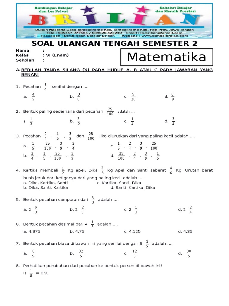 Ternyata Ini Dia Contoh Soal PTS Matematika Kelas 6 Semester 2 Kurikulum 2013, Wajib Dipelajari Sebelum Ujian!