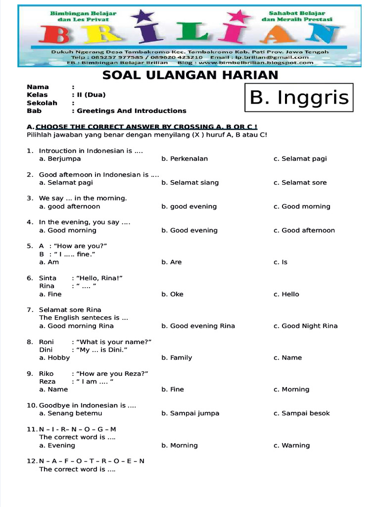 Ternyata Ini Rahasia Cepat Paham 25 Contoh Soal Greeting and Introduction Kelas 4 SD