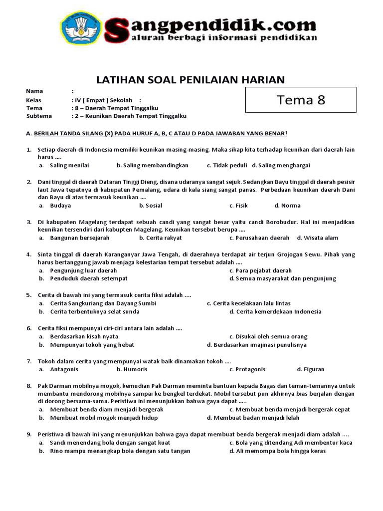 Wajib Tahu! Bocoran Soal Tematik 8 Kelas 4 Semester 2 Agar Nilai Ujian Melejit