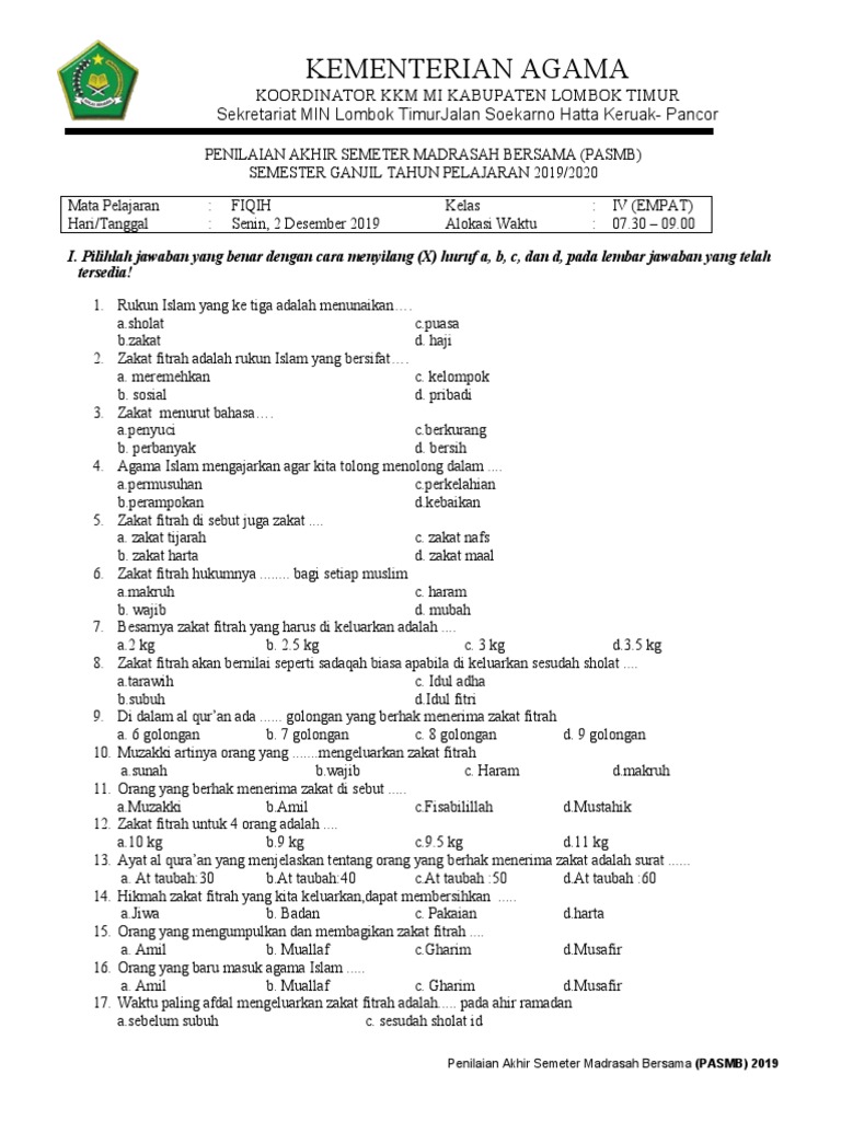 Wajib Tahu! Ini Kisi Kisi dan Soal UKK Fiqih Kelas 4 Semester 2 Paling Akurat