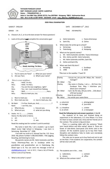 Wajib Tahu Rahasia Bocoran Soal Bahasa Inggris Kelas 7 Semester 1 Kurikulum 2013 Pas