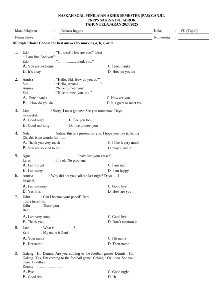 Wajib Tahu Rahasia Skor Tinggi Soal Bahasa Inggris Kelas 7 Semester 1 Kurikulum 2013 Revisi