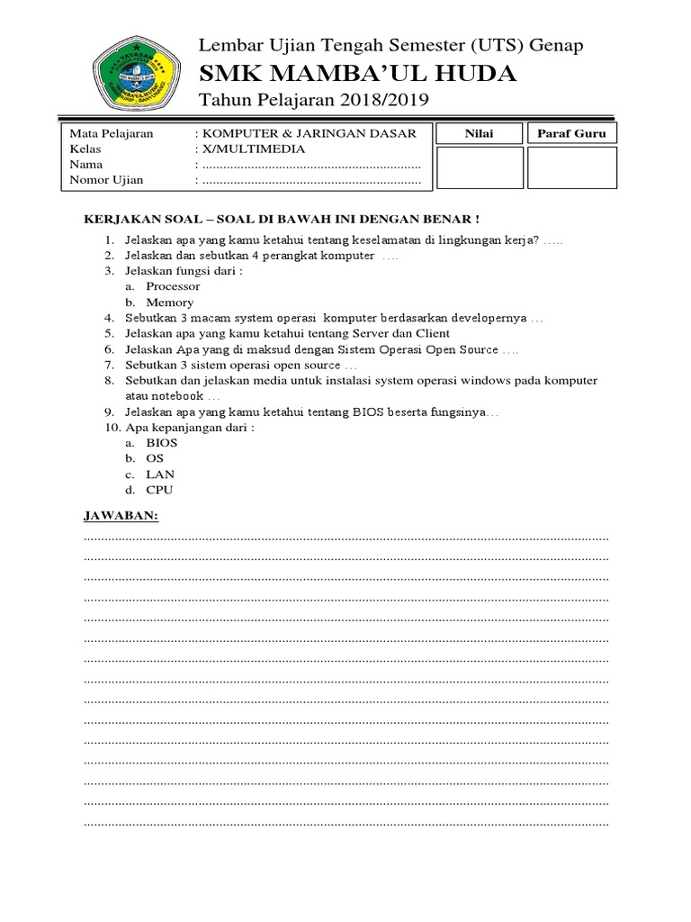 UTS Komputer Jaringan Dasar SMK 2019 PDF