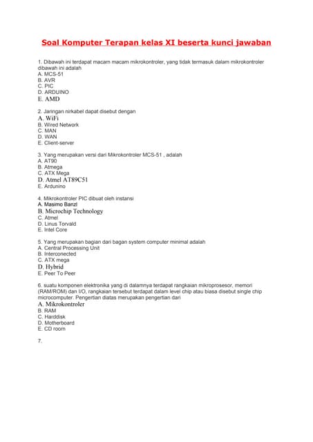 Soal Komputer Terapan kelas XI beserta kunci jawaban docx